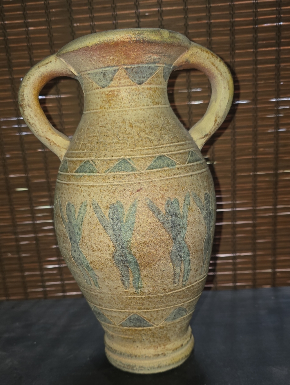 Handcrafted Tan & Green Decorative Amphora Vase - Home Art